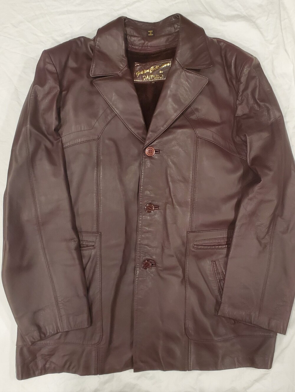 Vtg 1970s Golden Collection by Raffaelo Leather Car Coat Jacket - Size 48